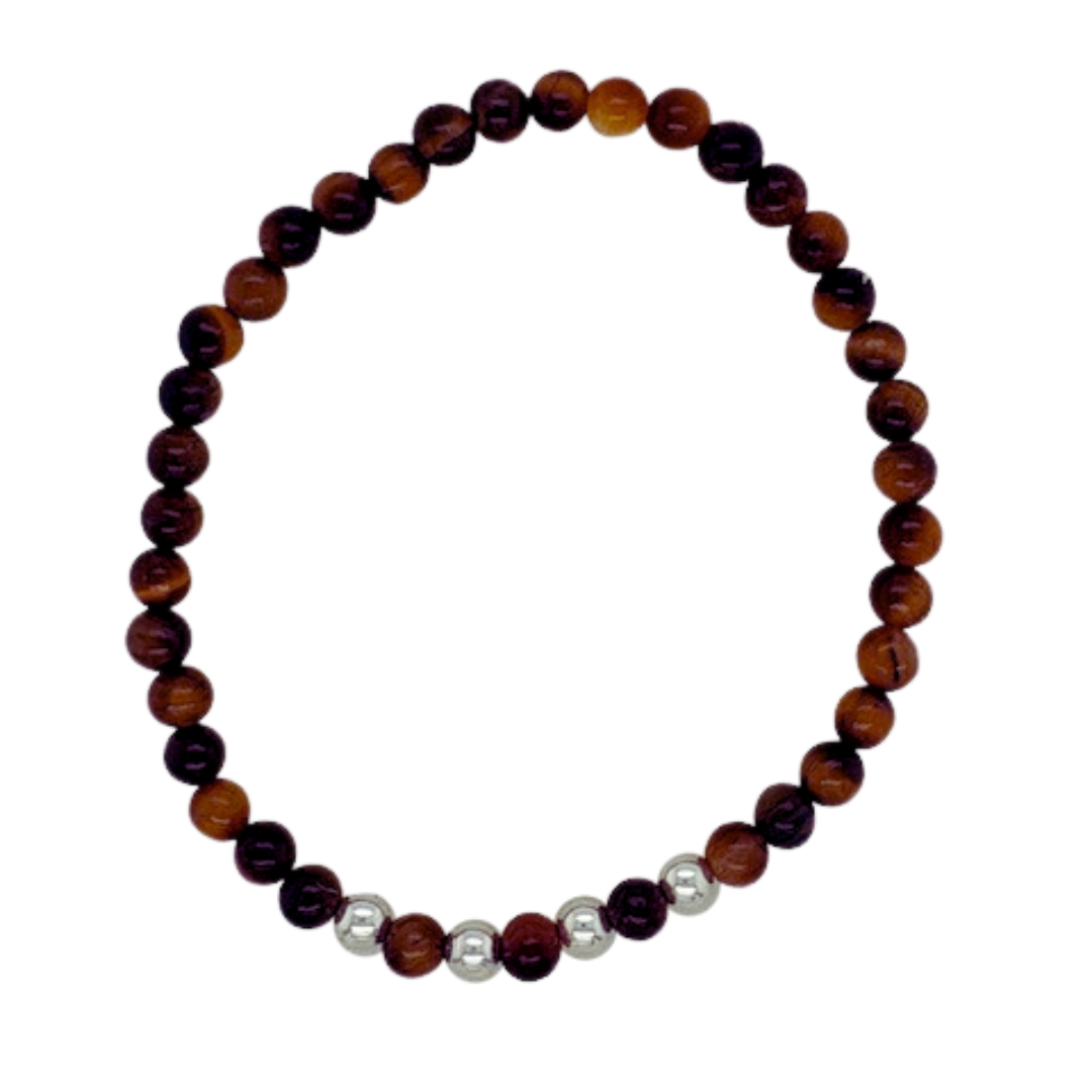 Tiger's Eye 4mm hand beaded bracelet with silver balls.