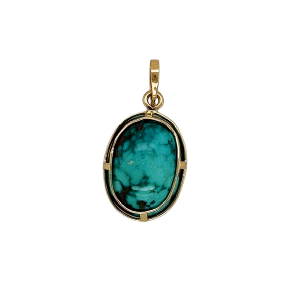 Persian Turquoise pendant set in 14K Yellow Gold.