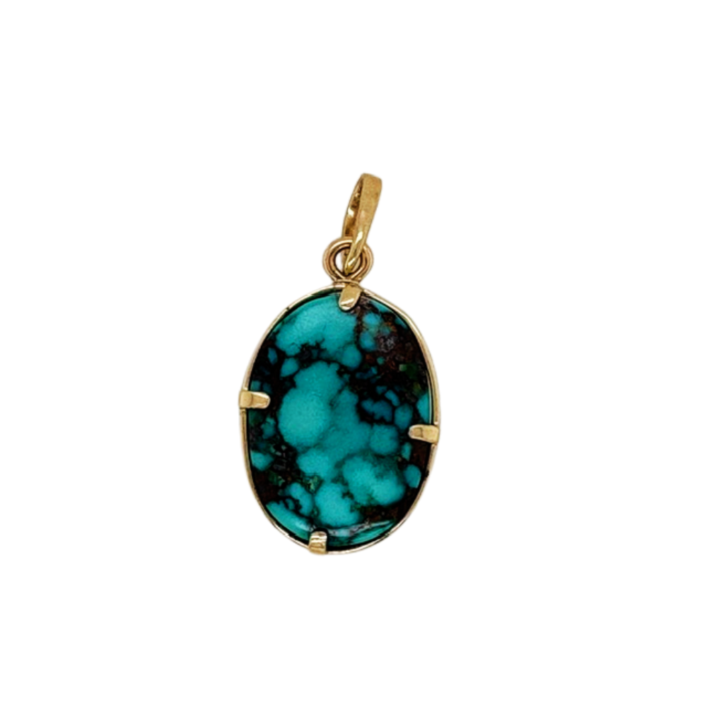 Persian Turquoise pendant set in 14K Yellow Gold.