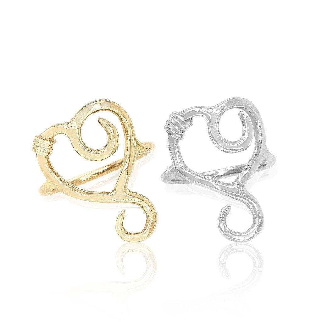 Hammered heart ring in gold and sterling silver