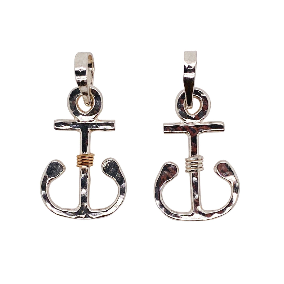 Small anchor  pendant in  sterling silver, sterling silver with 14kt wrap, or 14kt gold.