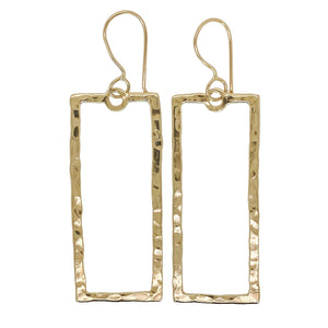 Rectangle dangle earrings in gold.