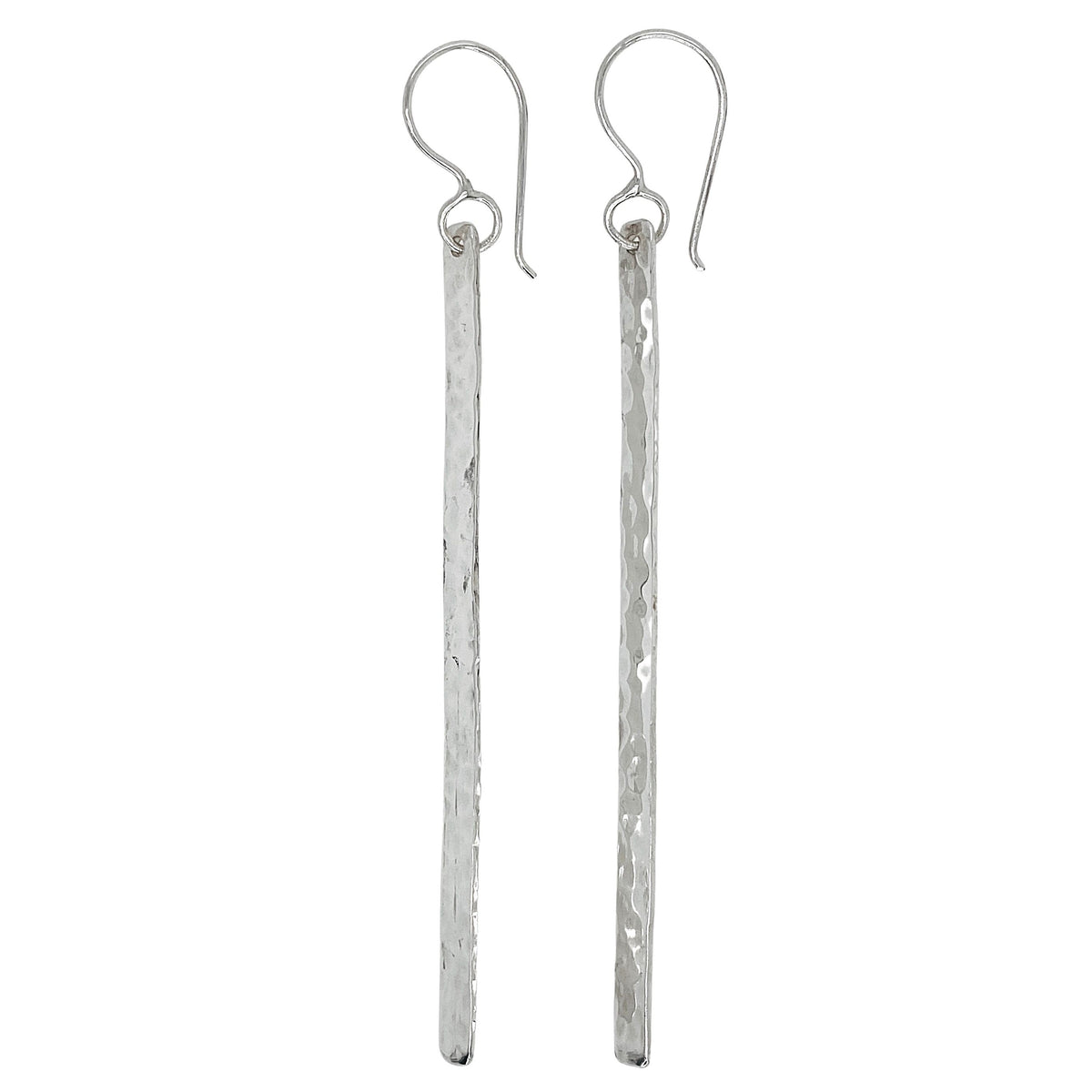 Long stick earrings in sterling silver.