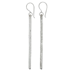 Long stick earrings in sterling silver.