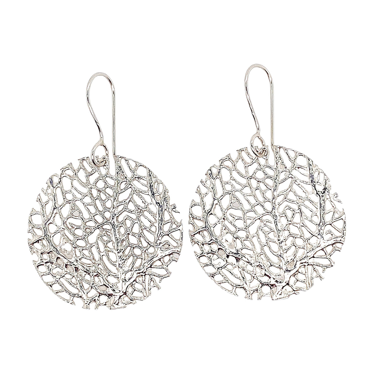 Lg. 1.5" coral reef earrings in sterling silver.