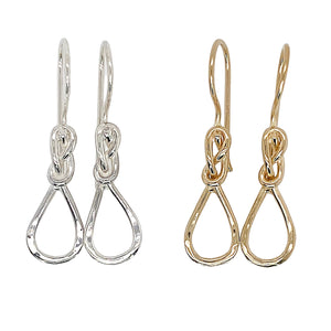 Infinity knot earrings in sterling silver and 14k Gold.