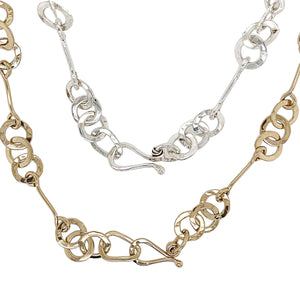 Large link necklace in sterling silver and gold.