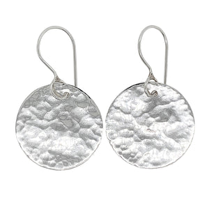 Hammered disc earrings in sterling silver.