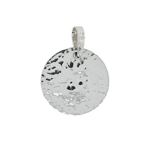 Hammered disc pendant in sterling silver.