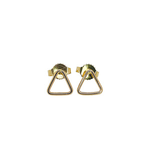 Geometric stud earrings in gold.