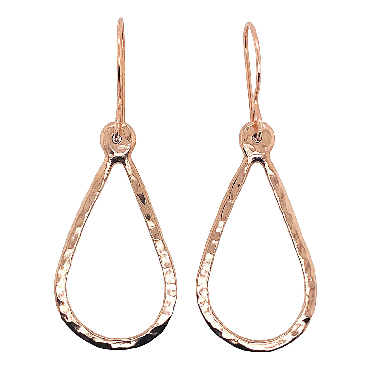 Hammered teardrop earrings in rose gold.