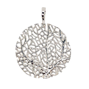 Coral reel pendant in sterling silver.