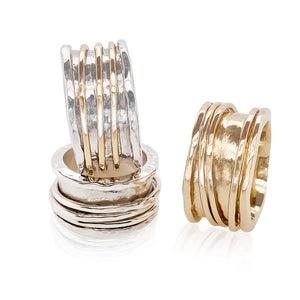 Jingle jangle stacked ring in sterling silver and 14k gold