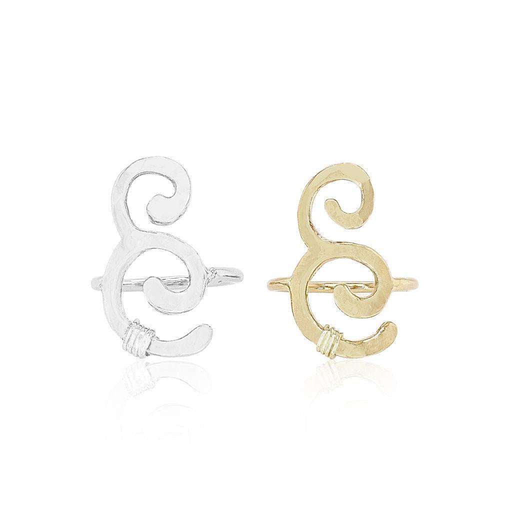 Wave rings in sterling silver & 14k yellow gold